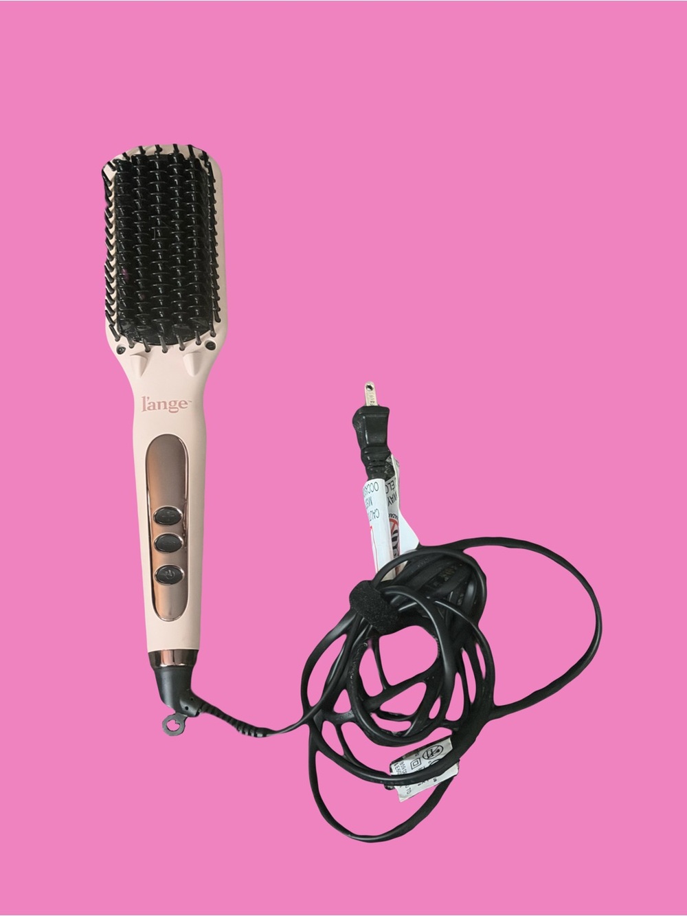 Lange Rose Pink Paddle Straightening Brush with Black Bristles